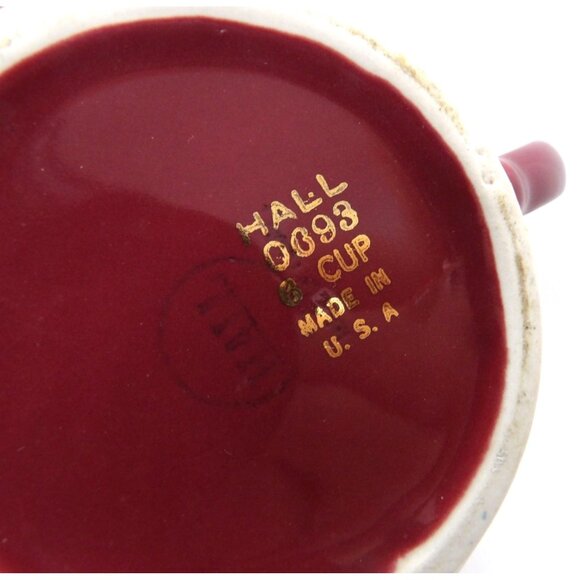 Hall 0693 Burgundy 6 Cup Gold Rose Tea Pot preowned - Picture 7 of 7